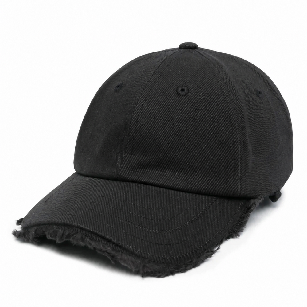 Structured Raw-Edge Cotton Baseball Cap in Minimalist Aesthetic