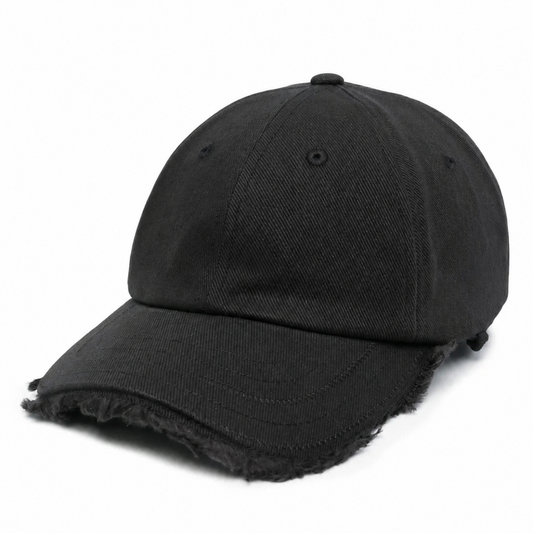 Structured Raw-Edge Cotton Baseball Cap in Minimalist Aesthetic