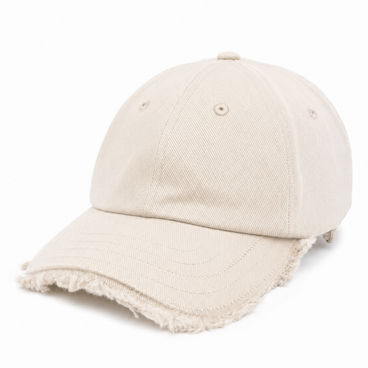 Structured Raw-Edge Cotton Baseball Cap in Minimalist Aesthetic