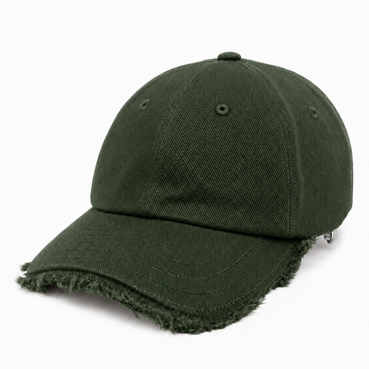 Structured Raw-Edge Cotton Baseball Cap in Minimalist Aesthetic