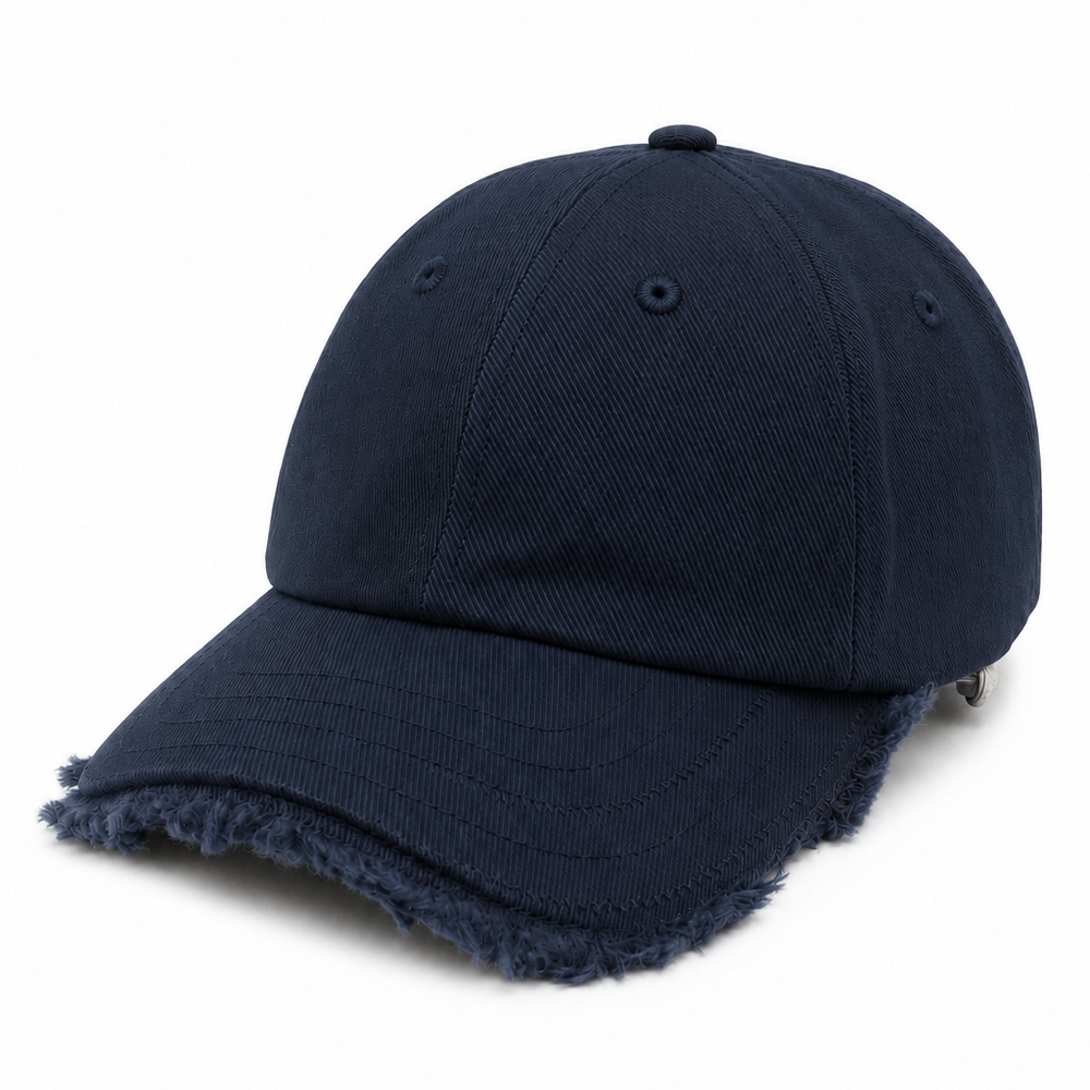 Structured Raw-Edge Cotton Baseball Cap in Minimalist Aesthetic