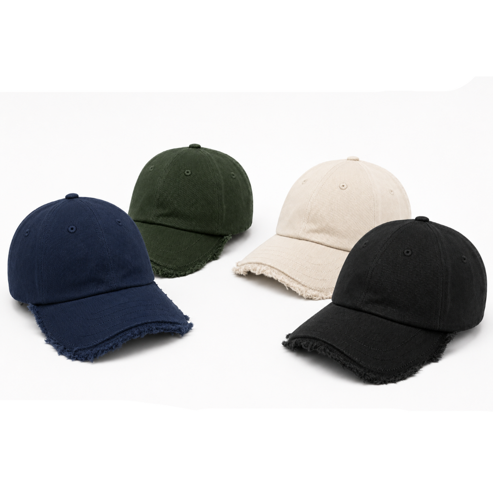Structured Raw-Edge Cotton Baseball Cap in Minimalist Aesthetic